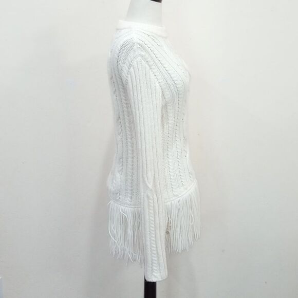 Tory Burch Ivory Valero Fringe Hem Cable Knit Merino Blend Sweater - S/P - Picture 8 of 13